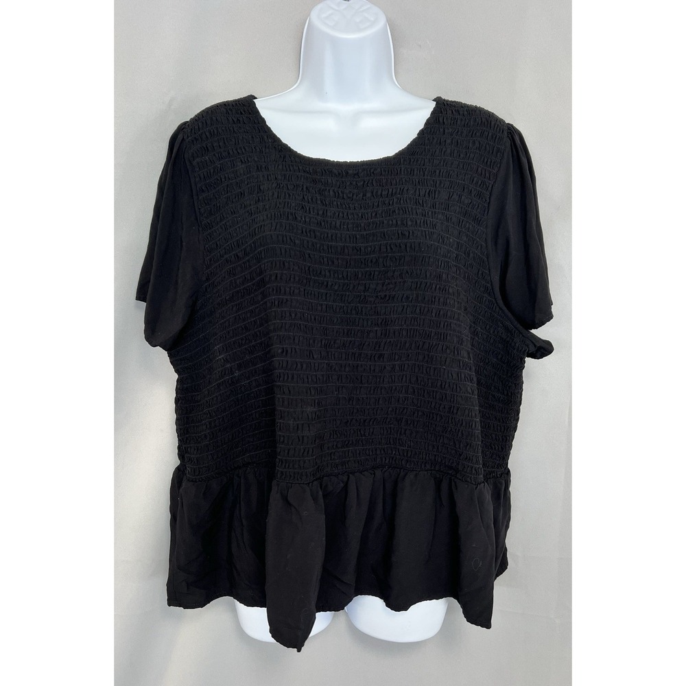OLD NAVY Women's Size 3X‎ Round Neck Flutter-Sleeve Smocked Peplum Blouse- Black